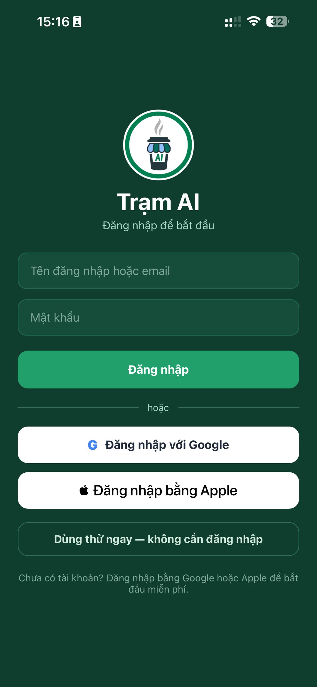 Màn hình đăng nhập Trạm AI
