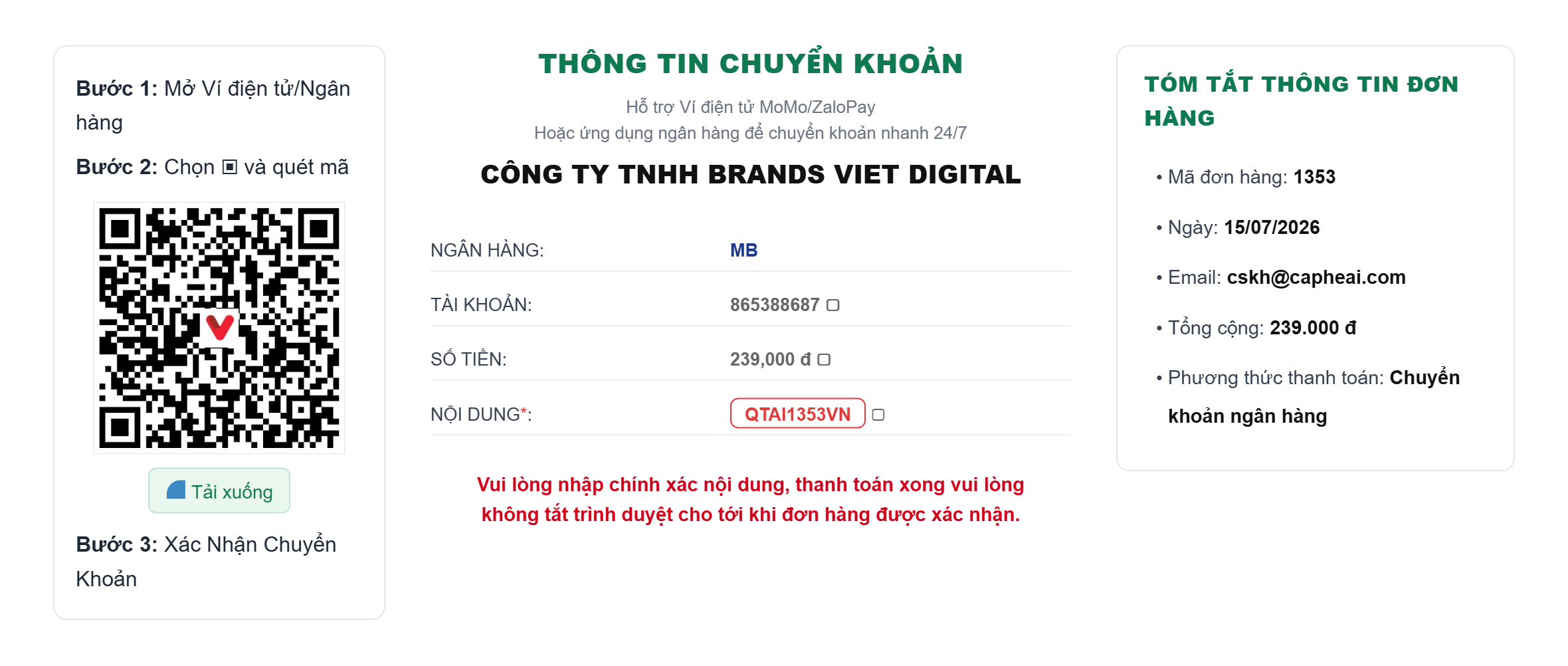 cách mua gói AI: bước 5 quét mã QR chuyển khoản thanh toán