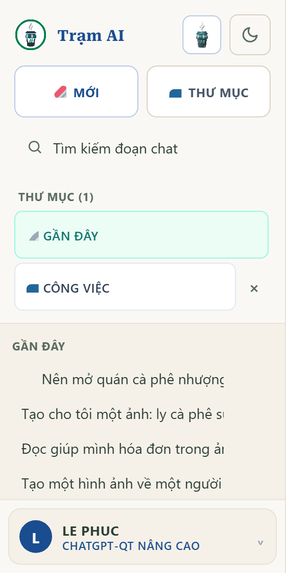 Mẹo dùng Trạm AI: sắp xếp đoạn chat bằng thư mục ở thanh bên