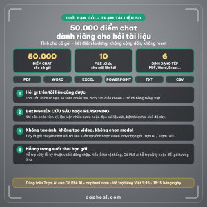 Gioi han goi Tram Tai Lieu 50: 50.000 diem chat cho ca goi, toi da 10 file moi lan hoi, ho tro PDF Word Excel PowerPoint TXT CSV tren Tram AI - Ca Phe AI
