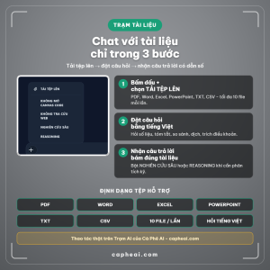 Huong dan chat voi tai lieu PDF Word Excel PowerPoint tren Tram AI trong 3 buoc - goi Tram Tai Lieu Ca Phe AI